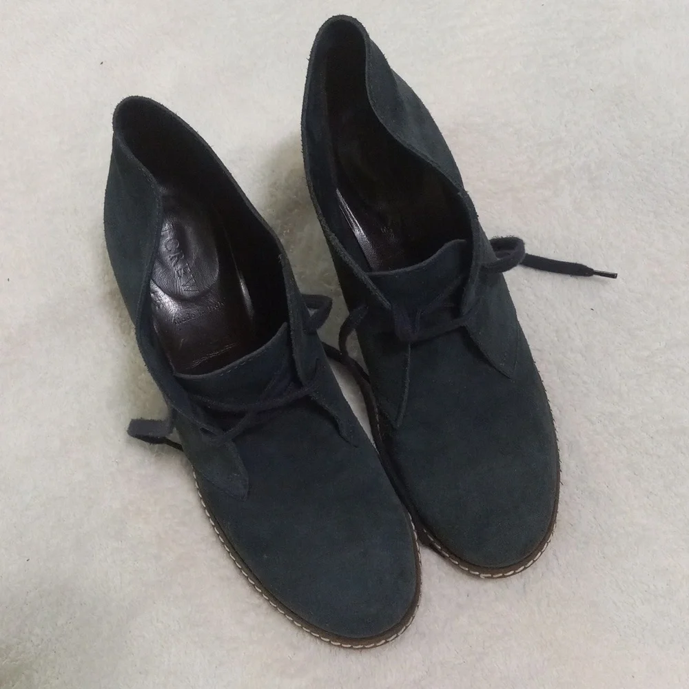 J. Crew MacAlister Dark Teal Suede Chukkas Wedge Booties NWOB